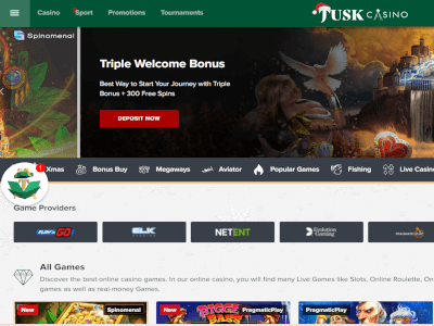 Tusk Casino: 25 Free spins no deposit